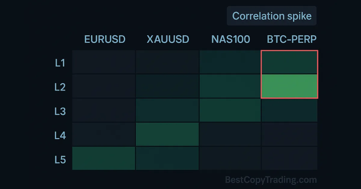 Heat map showing hidden overlap across leaders by symbol—correlation spikes during events.